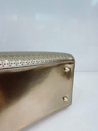 ROSE GOLD MICROCANNAGE MIRRORED LEATHER MEDIUM LADY DIOR TOTE BAG