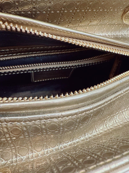 ROSE GOLD MICROCANNAGE MIRRORED LEATHER MEDIUM LADY DIOR TOTE BAG