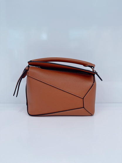 BROWN CLASSIC CALFSKIN LEATHER MINI PUZZLE BAG