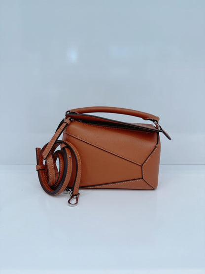 BROWN CLASSIC CALFSKIN LEATHER MINI PUZZLE BAG