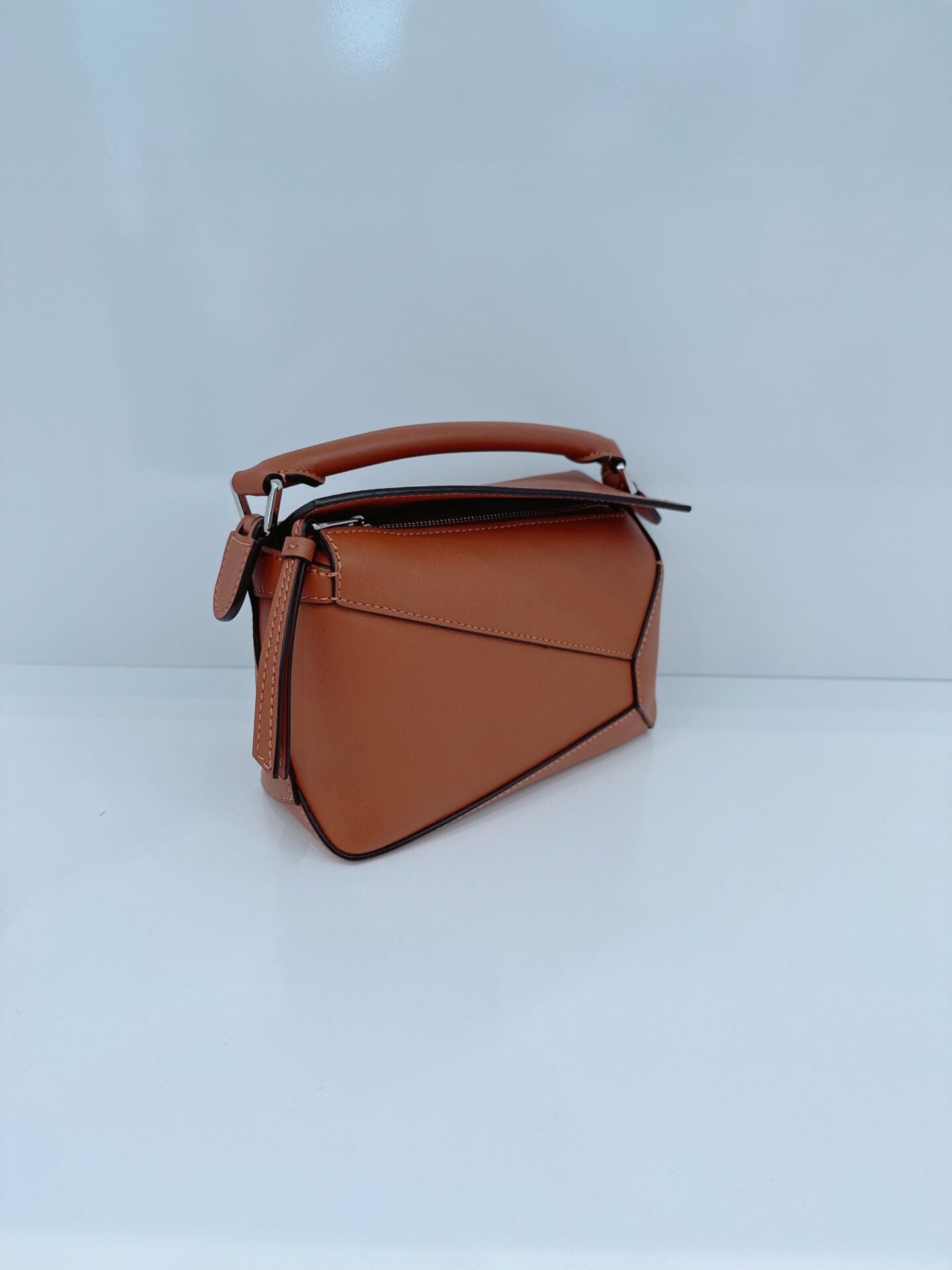 BROWN CLASSIC CALFSKIN LEATHER MINI PUZZLE BAG