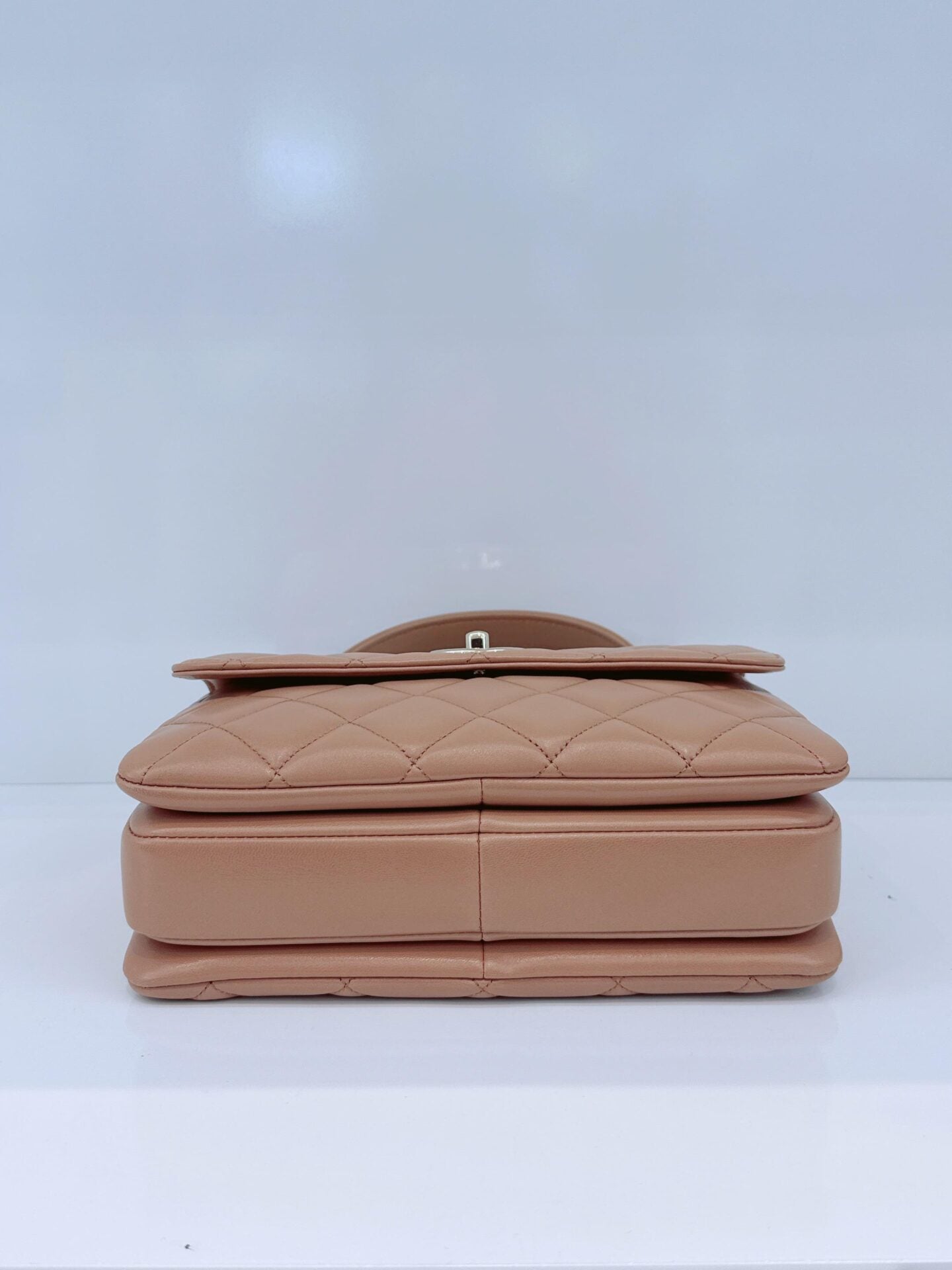 CAMEL LAMBSKIN QUILTED SMALL TRENDY CC HANDLE FLAP BAG