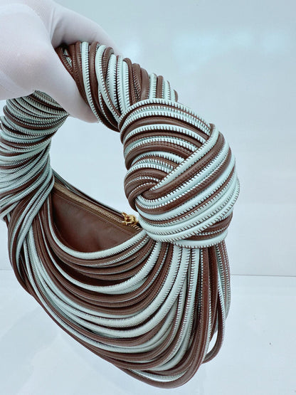 BROWN PALE BLUE CALFSKIN LEATHER MINI JODIE TOP HANDLE BAG