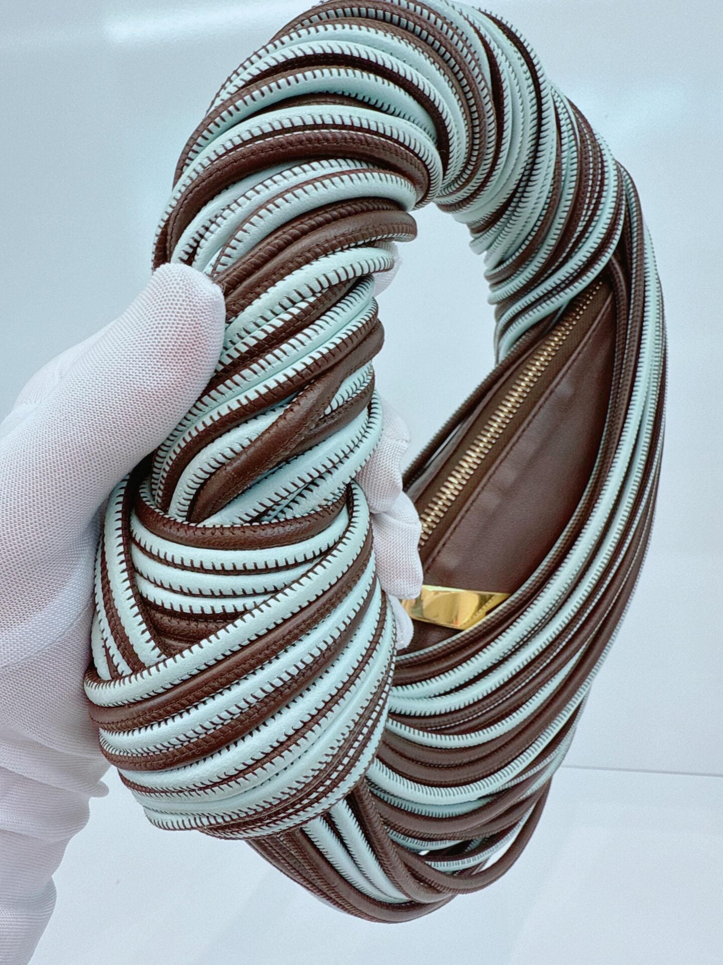 BROWN PALE BLUE CALFSKIN LEATHER MINI JODIE TOP HANDLE BAG