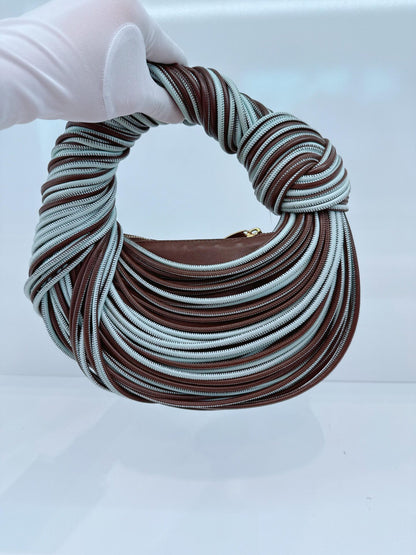 BROWN PALE BLUE CALFSKIN LEATHER MINI JODIE TOP HANDLE BAG