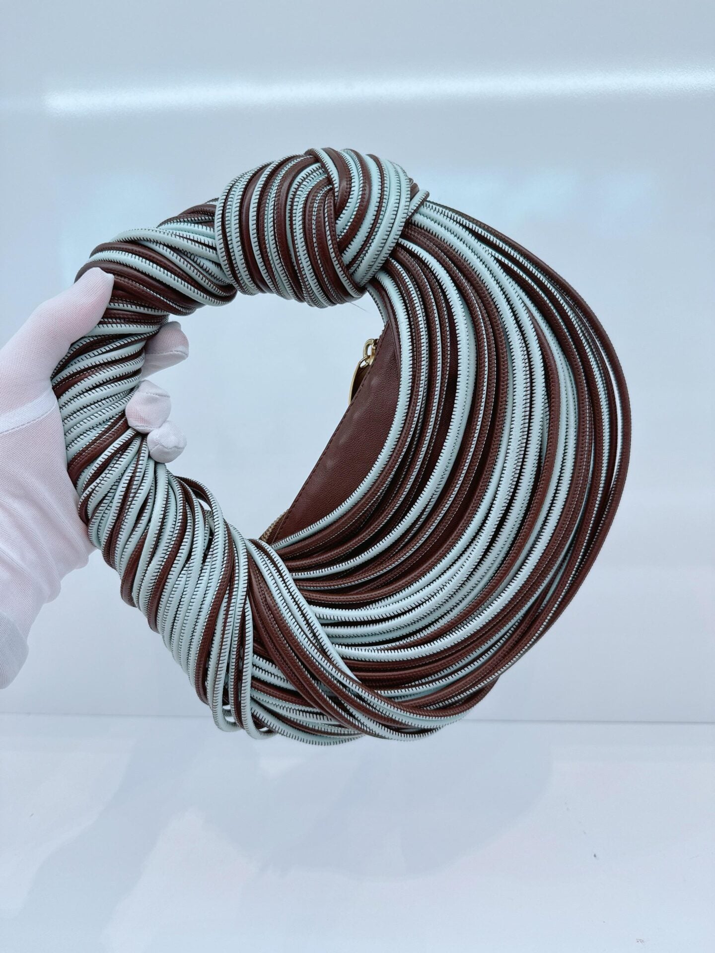 BROWN PALE BLUE CALFSKIN LEATHER MINI JODIE TOP HANDLE BAG