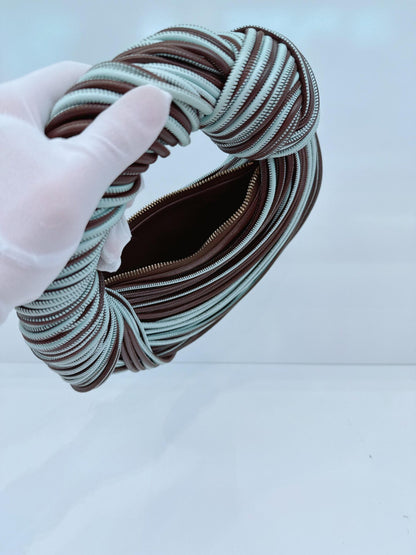 BROWN PALE BLUE CALFSKIN LEATHER MINI JODIE TOP HANDLE BAG