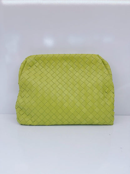 LIME GREEN NAPPA INTRECCIATO LEATHER CLASP DOCUMENT CASE BAG