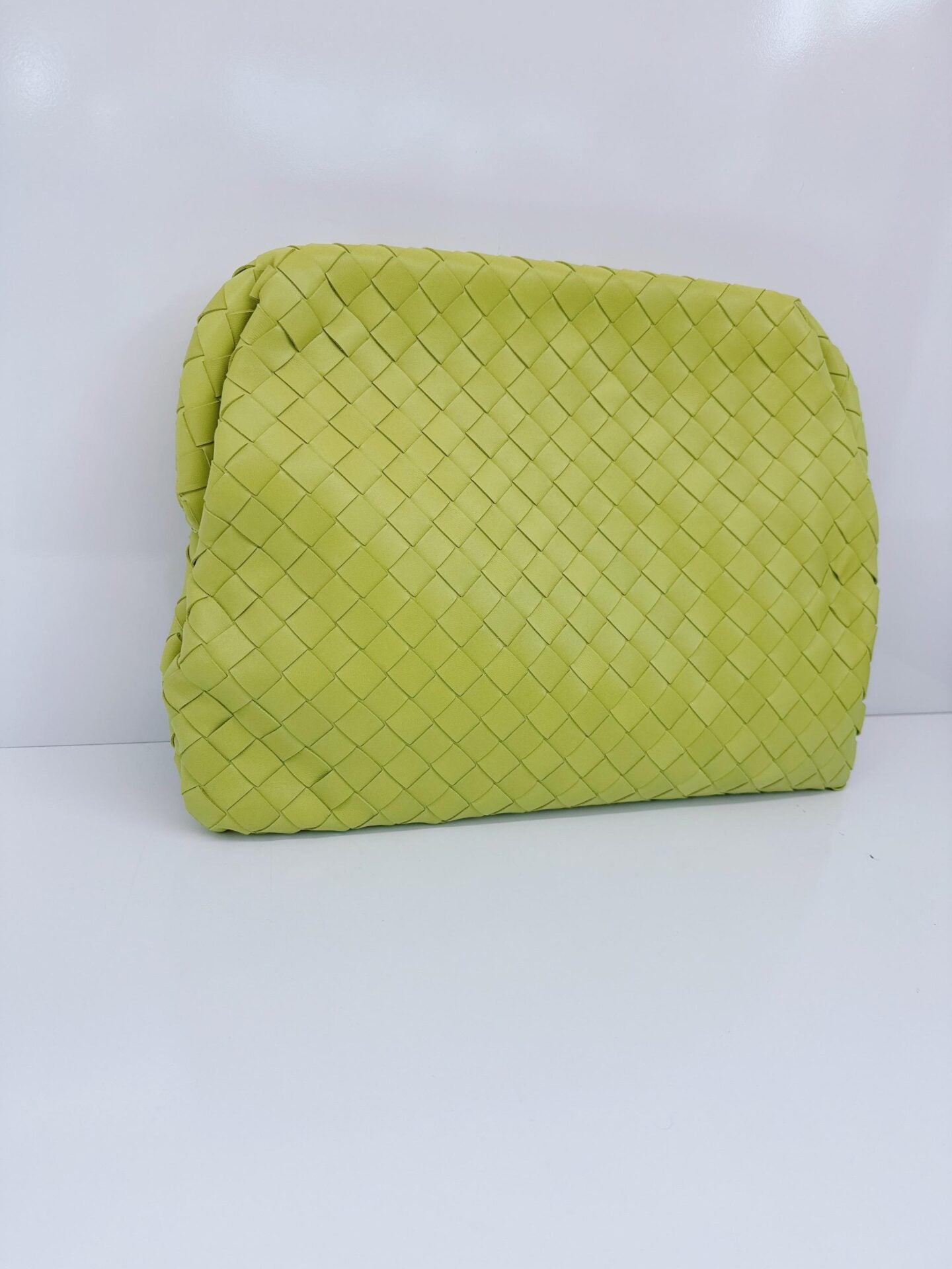 LIME GREEN NAPPA INTRECCIATO LEATHER CLASP DOCUMENT CASE BAG
