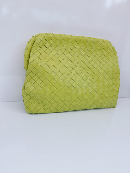 LIME GREEN NAPPA INTRECCIATO LEATHER CLASP DOCUMENT CASE BAG