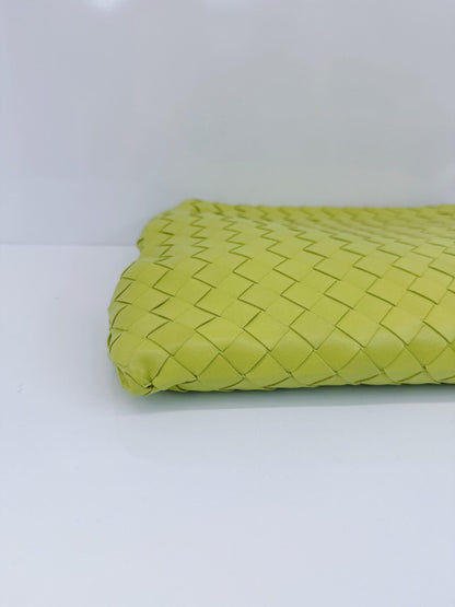 LIME GREEN NAPPA INTRECCIATO LEATHER CLASP DOCUMENT CASE BAG