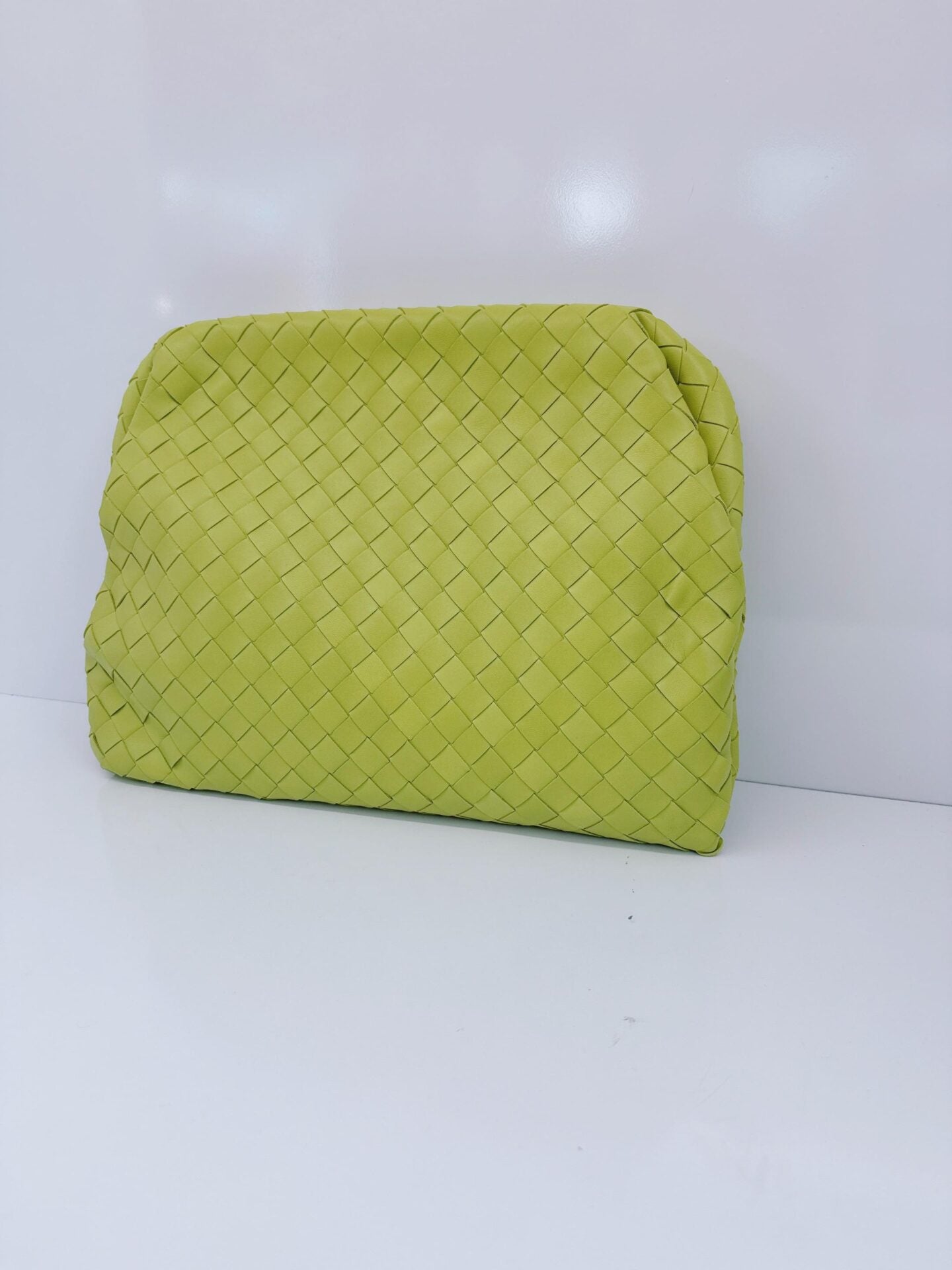 LIME GREEN NAPPA INTRECCIATO LEATHER CLASP DOCUMENT CASE BAG