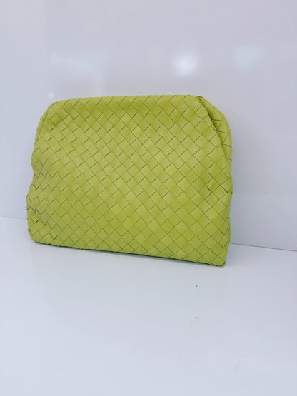 LIME GREEN NAPPA INTRECCIATO LEATHER CLASP DOCUMENT CASE BAG