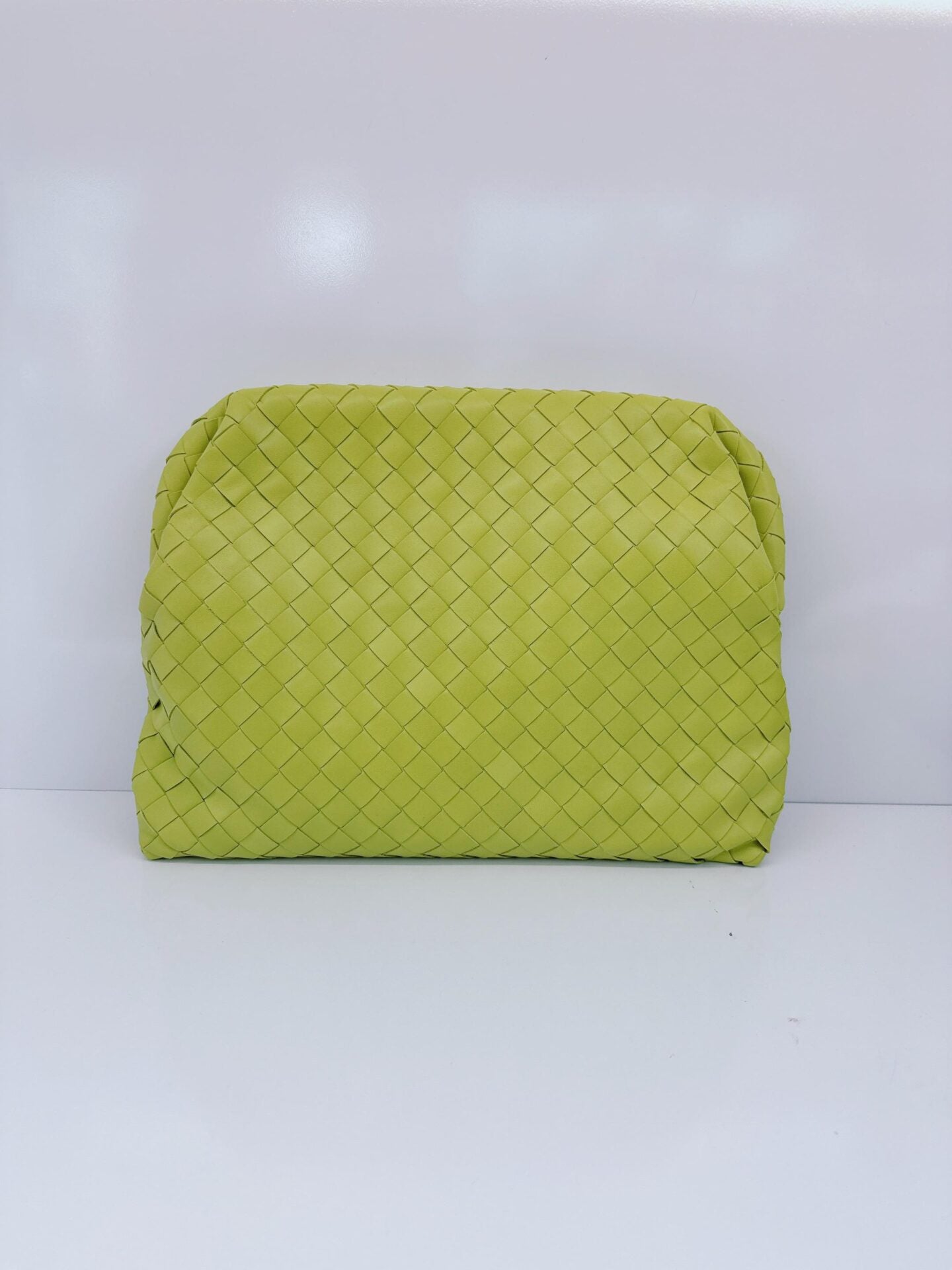 LIME GREEN NAPPA INTRECCIATO LEATHER CLASP DOCUMENT CASE BAG