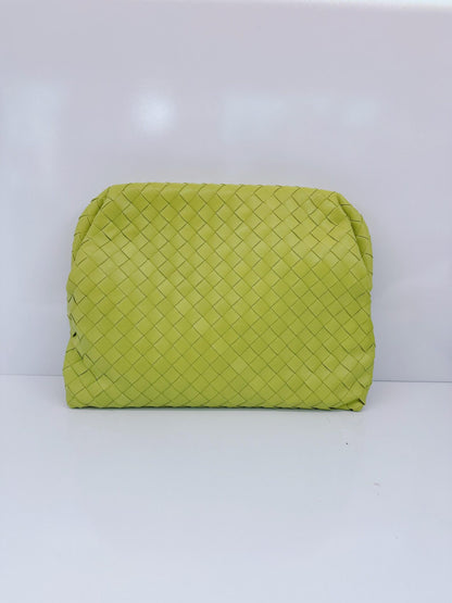 LIME GREEN NAPPA INTRECCIATO LEATHER CLASP DOCUMENT CASE BAG