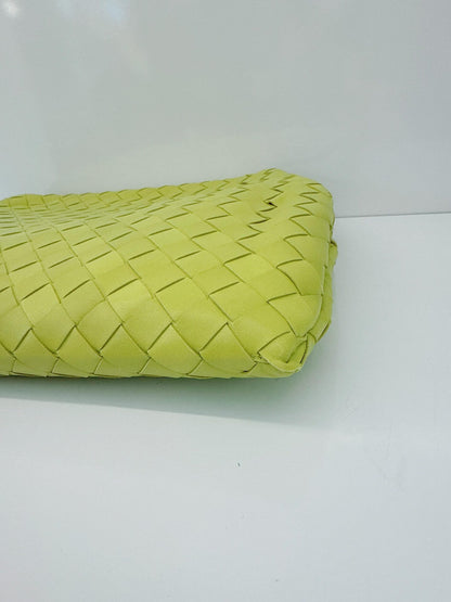LIME GREEN NAPPA INTRECCIATO LEATHER CLASP DOCUMENT CASE BAG