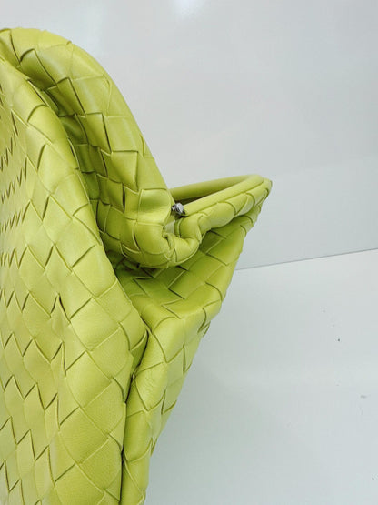 LIME GREEN NAPPA INTRECCIATO LEATHER CLASP DOCUMENT CASE BAG