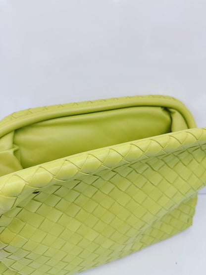 LIME GREEN NAPPA INTRECCIATO LEATHER CLASP DOCUMENT CASE BAG