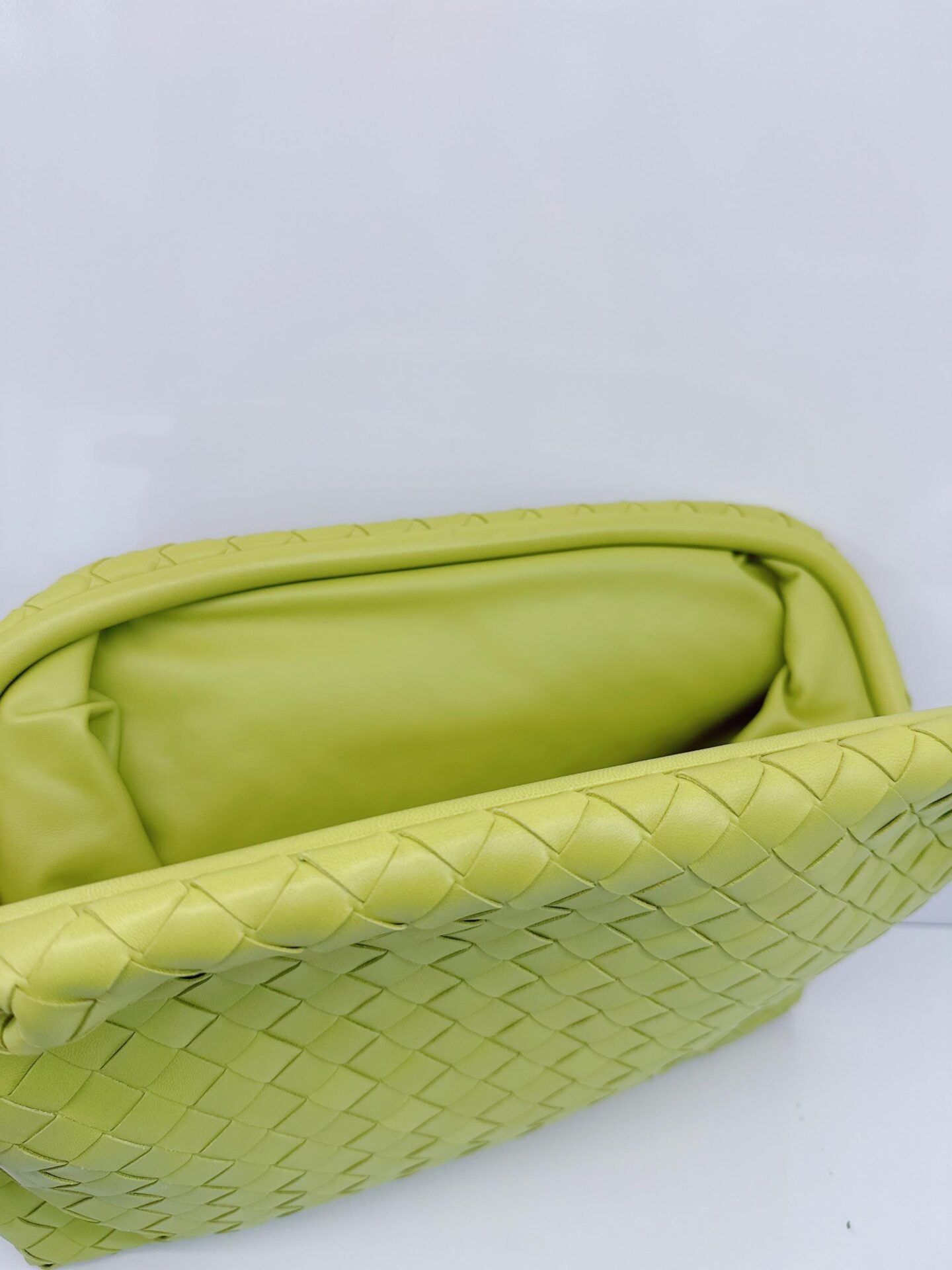 LIME GREEN NAPPA INTRECCIATO LEATHER CLASP DOCUMENT CASE BAG