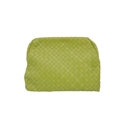 LIME GREEN NAPPA INTRECCIATO LEATHER CLASP DOCUMENT CASE BAG