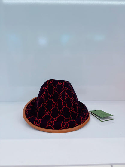 NAVY GG EMBROIDERED WOOL BLEND FELT BUCKET HAT M 57CM