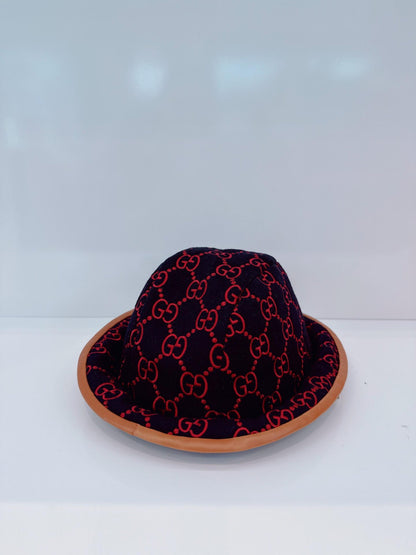 NAVY GG EMBROIDERED WOOL BLEND FELT BUCKET HAT M 57CM