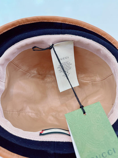 NAVY GG EMBROIDERED WOOL BLEND FELT BUCKET HAT M 57CM