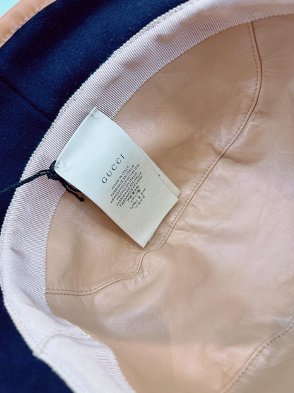 NAVY GG EMBROIDERED WOOL BLEND FELT BUCKET HAT M 57CM