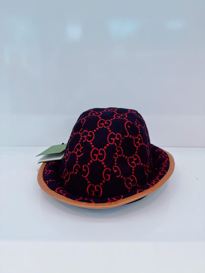 NAVY GG EMBROIDERED WOOL BLEND FELT BUCKET HAT M 57CM