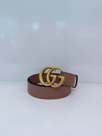 GRAY LEATHER GG MARMONT BUCKLE BELT 95CM