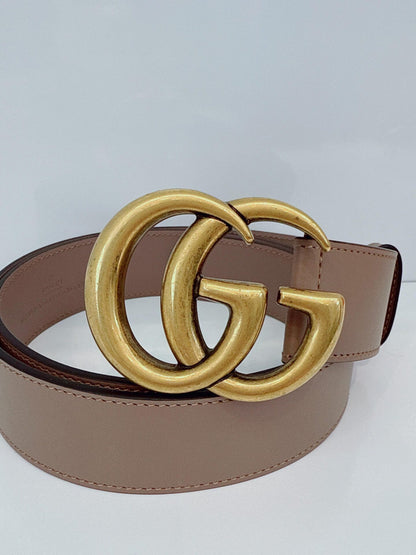 GRAY LEATHER GG MARMONT BUCKLE BELT 95CM