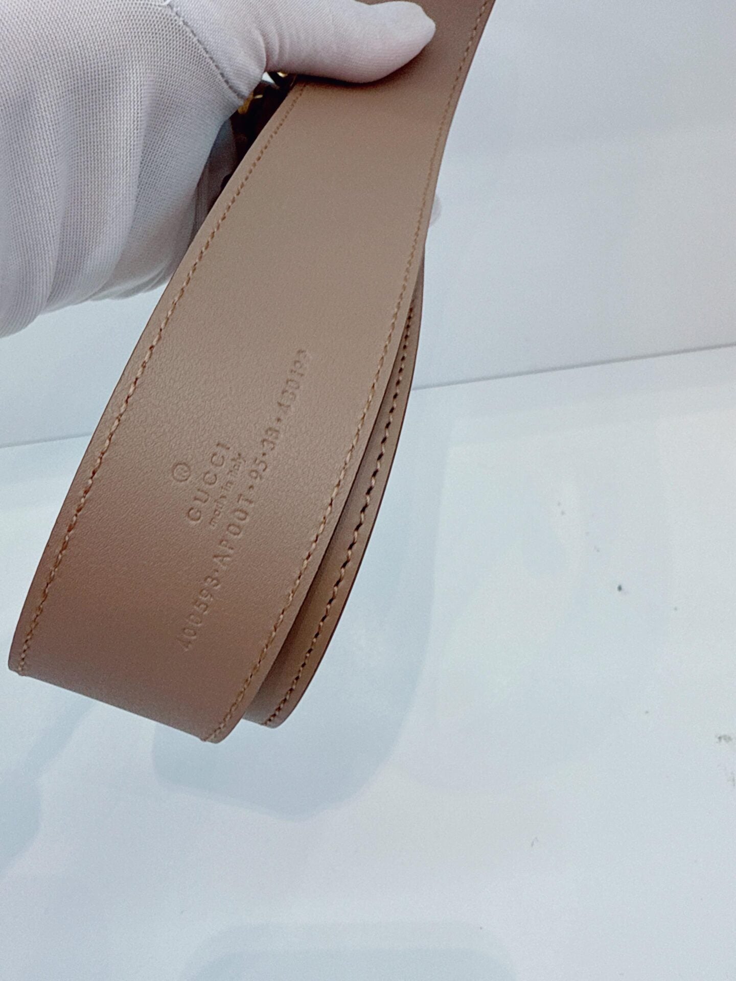 GRAY LEATHER GG MARMONT BUCKLE BELT 95CM