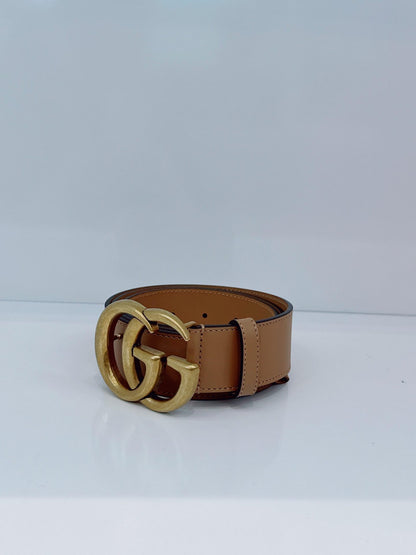 BEIGE LEATHER GG MARMONT BUCKLE BELT 95CM