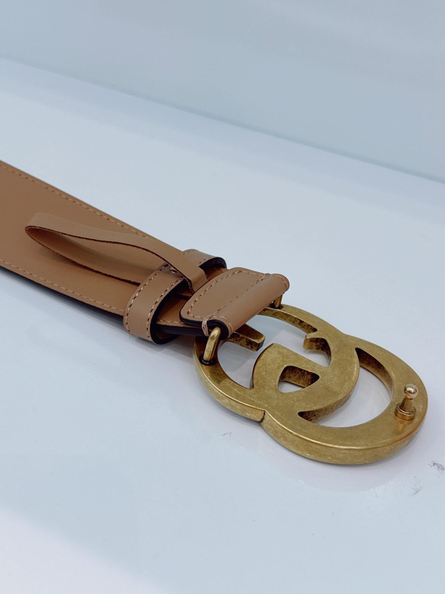 BEIGE LEATHER GG MARMONT BUCKLE BELT 95CM