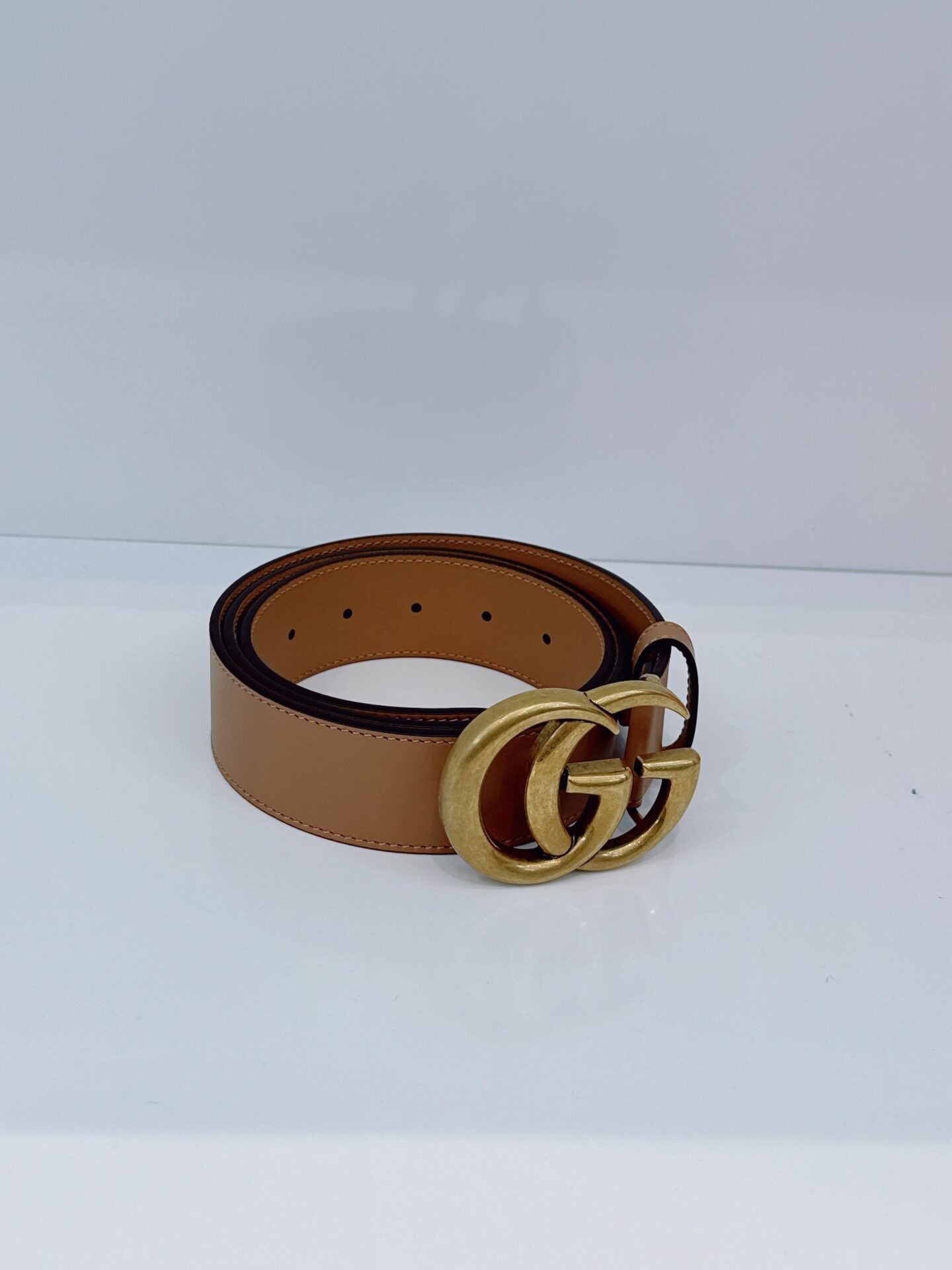 BEIGE LEATHER GG MARMONT BUCKLE BELT 95CM