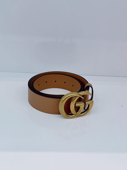 BEIGE LEATHER GG MARMONT BUCKLE BELT 95CM