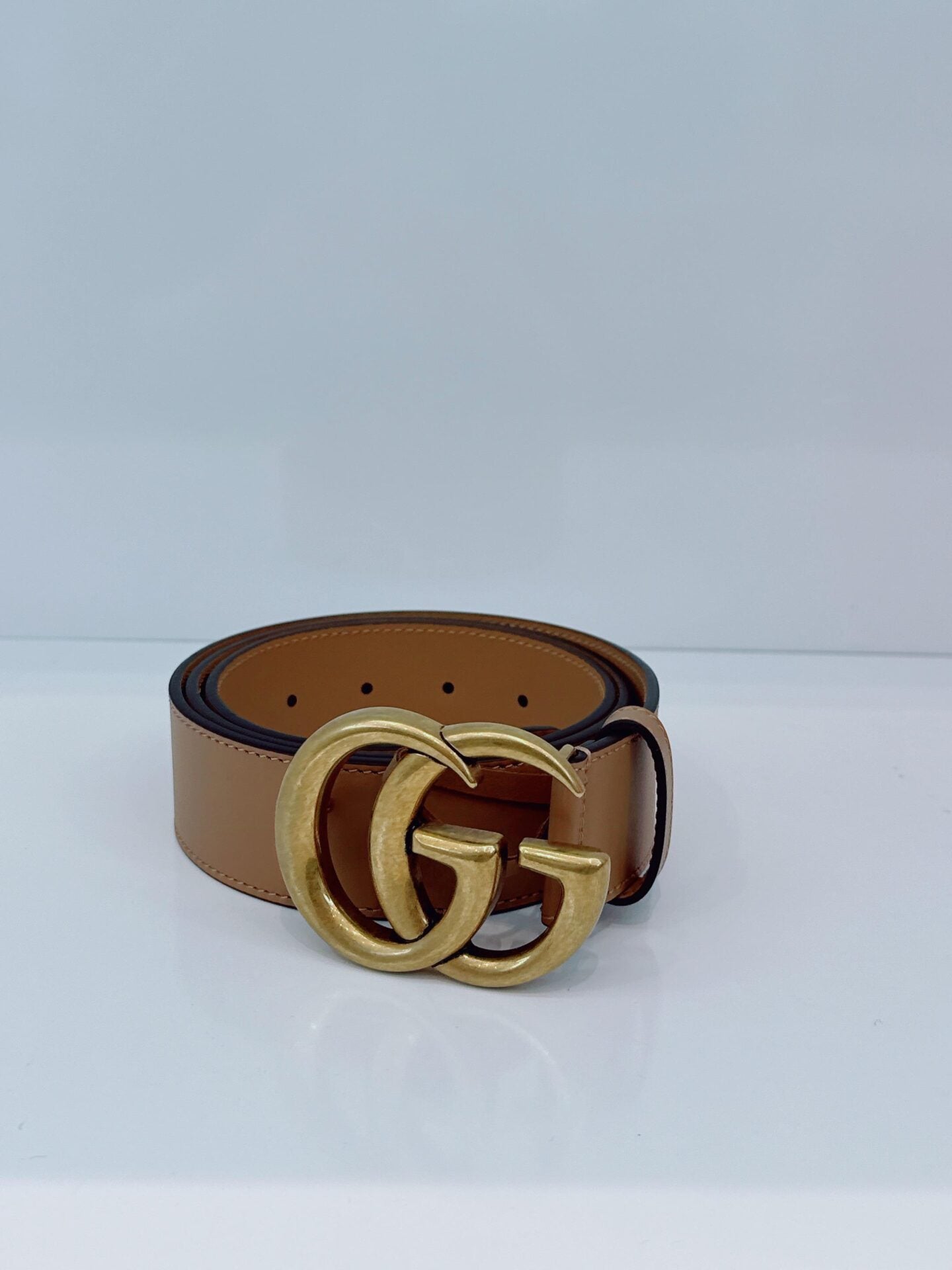 BEIGE LEATHER GG MARMONT BUCKLE BELT 95CM