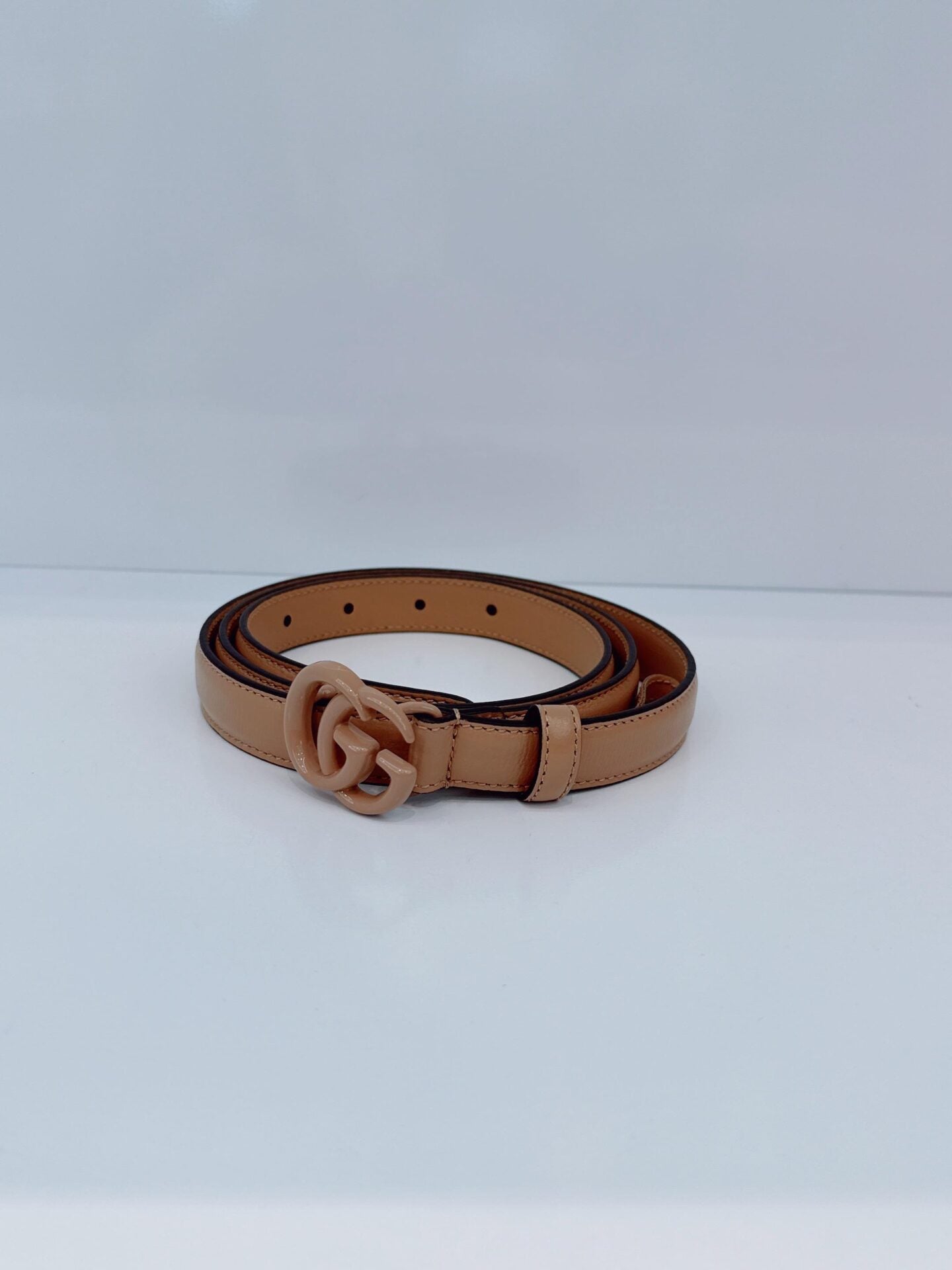 BLUSH LEATHER DOUBLE G SLIM BUCKLE BELT 100CM