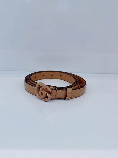 BLUSH LEATHER DOUBLE G SLIM BUCKLE BELT 100CM