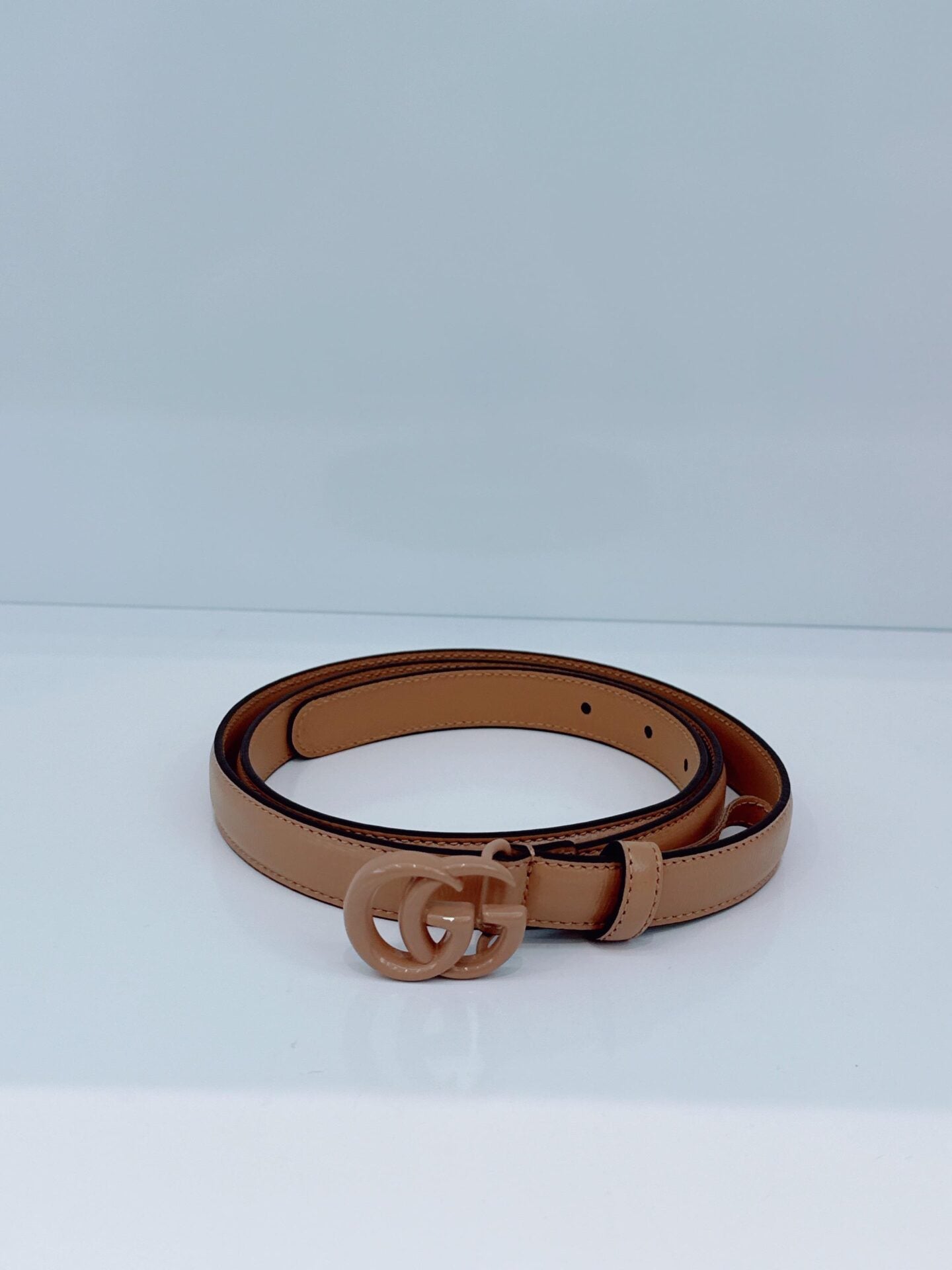 BLUSH LEATHER DOUBLE G SLIM BUCKLE BELT 100CM