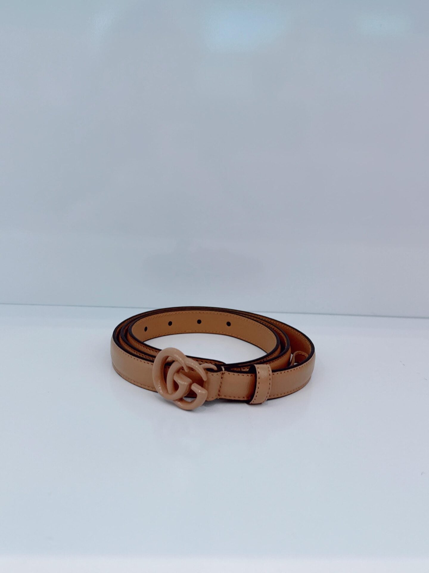 BLUSH LEATHER DOUBLE G SLIM BUCKLE BELT 100CM