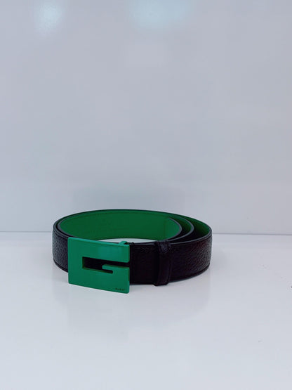 GREEN BLACK LEATHER G SQUARE BUCKLE BELT 85CM
