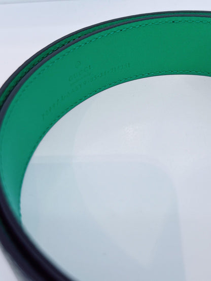 GREEN BLACK LEATHER G SQUARE BUCKLE BELT 85CM