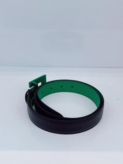 GREEN BLACK LEATHER G SQUARE BUCKLE BELT 85CM