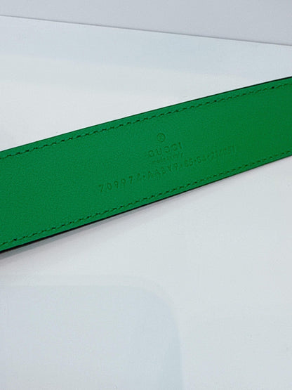 GREEN BLACK LEATHER G SQUARE BUCKLE BELT 85CM