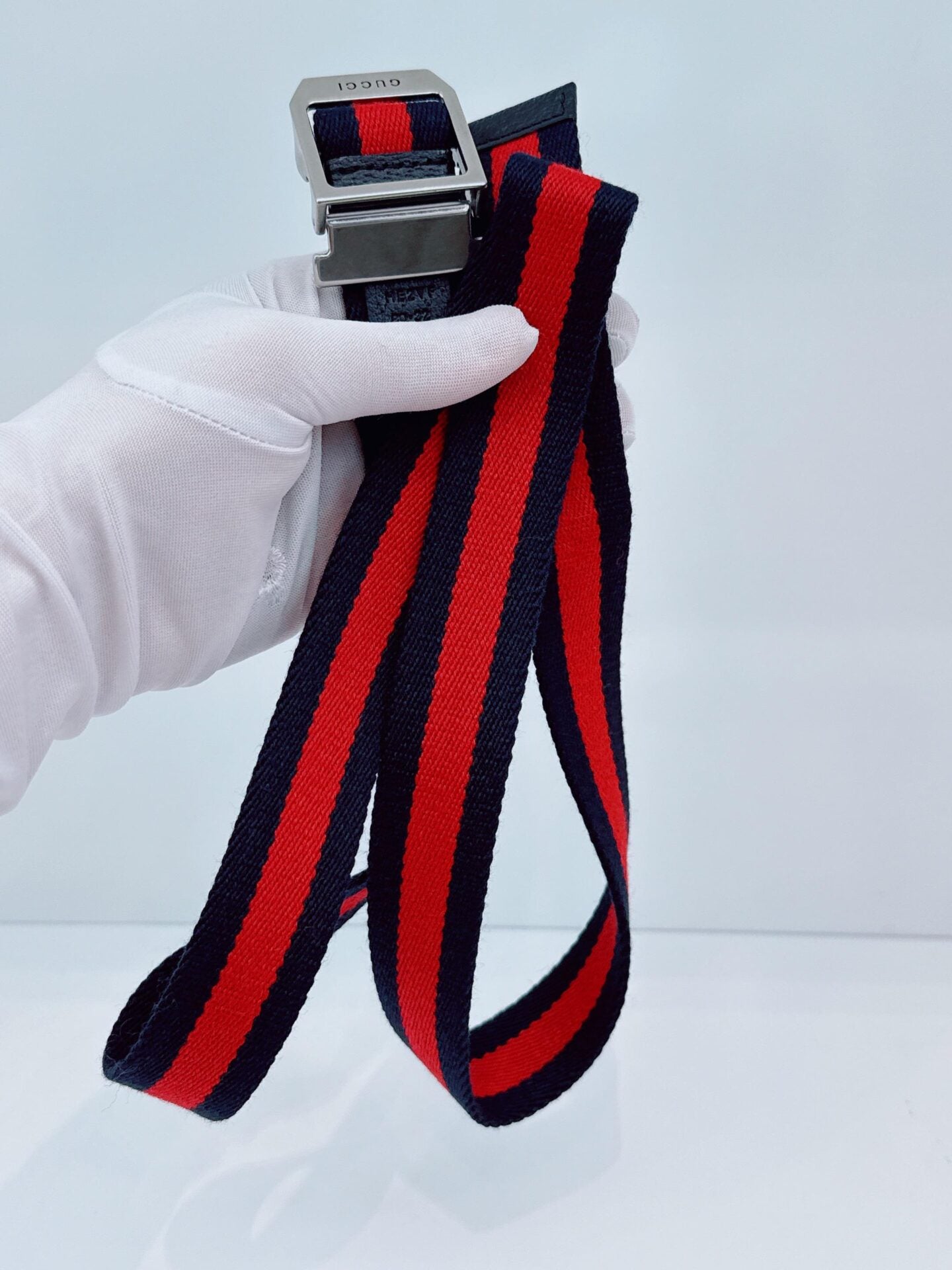 NAVY BLUE RED WEB DETAIL CANVAS BELT 80CM