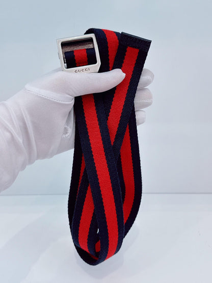 NAVY BLUE RED WEB DETAIL CANVAS BELT 80CM