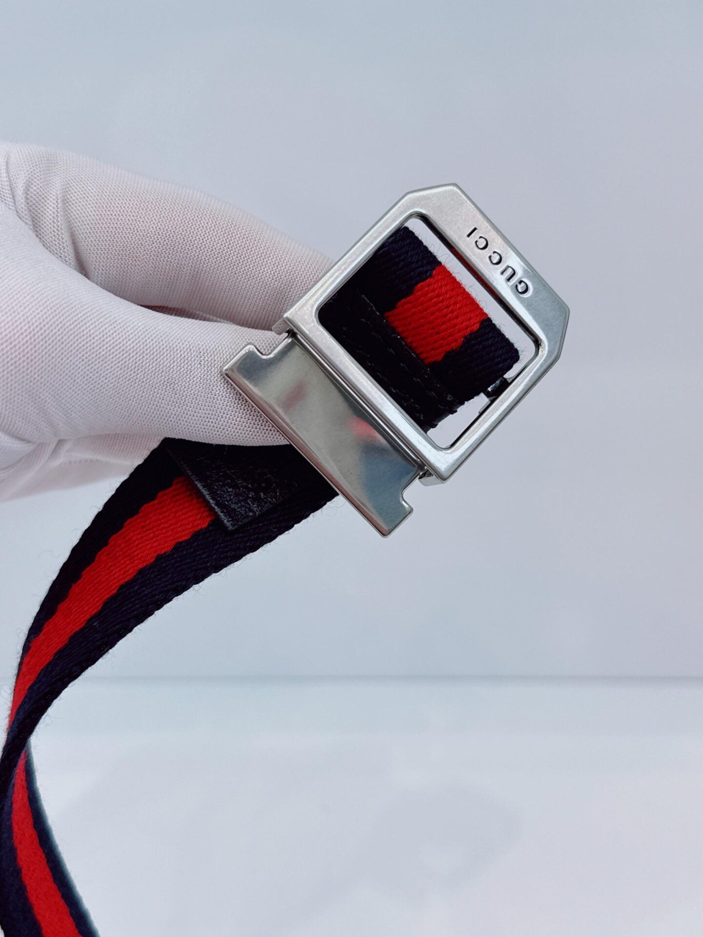 NAVY BLUE RED WEB DETAIL CANVAS BELT 80CM