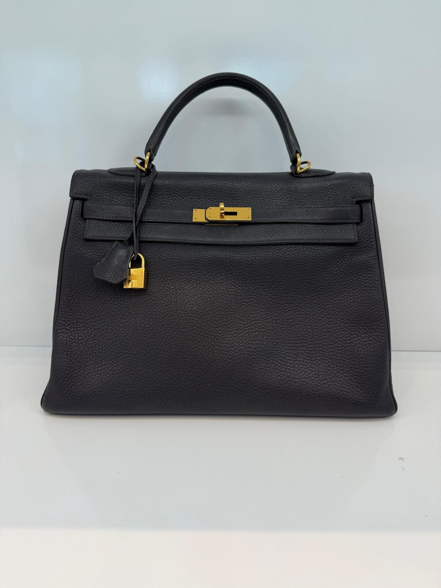 BLEU OBSCUR KELLY 35 CLEMENCE LEATHER GOLD HARDWARE