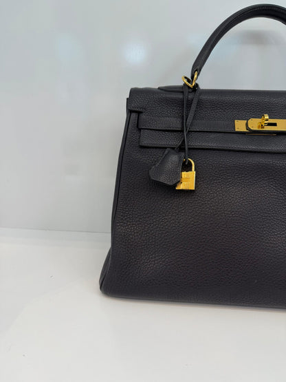 BLEU OBSCUR KELLY 35 CLEMENCE LEATHER GOLD HARDWARE
